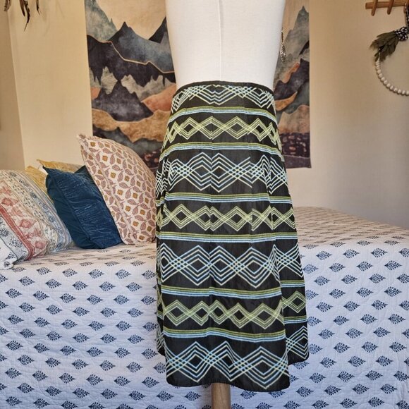 Josephine Chaus Green Argyle Pleated A-Line Skirt Size 4P Retro Mod Preppy Midi - Picture 7 of 13